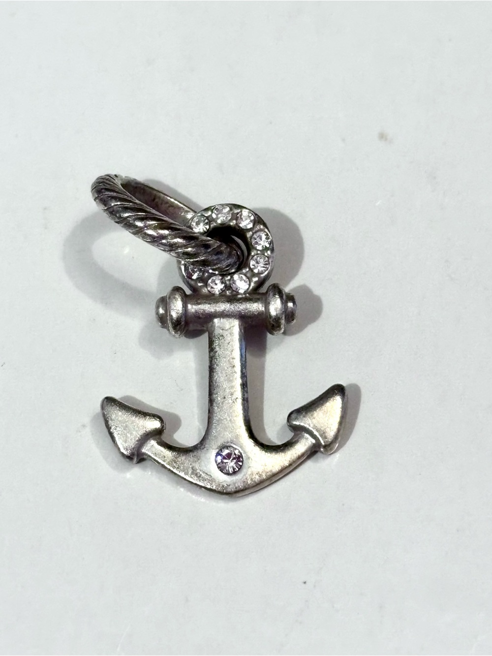 Brighton Coastal Anchor charm Silver with Clear crystals on one side